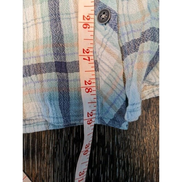 J.Jill Seafoam Blue Plaid Crinkled Button Down Shirt Size Small - Picture 7 of 7